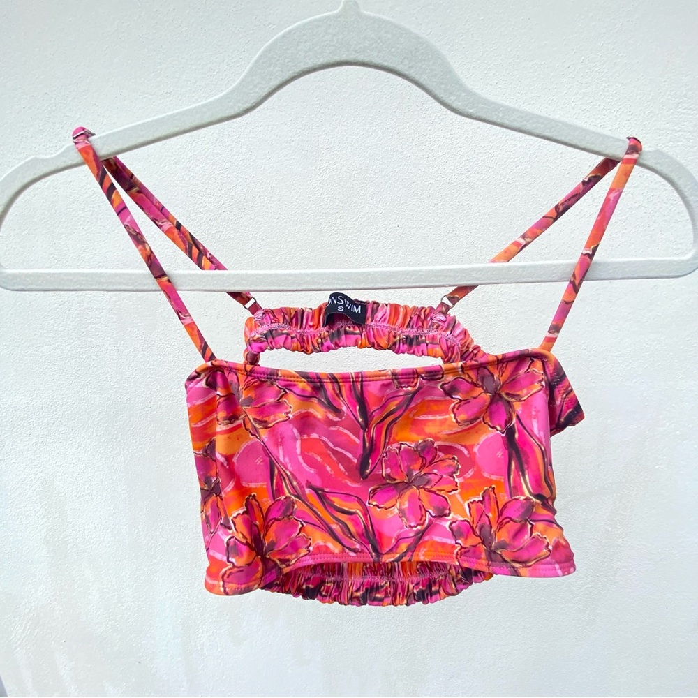 Icon Swim Pink & Orange Abstract Floral Bikini Top Size Small